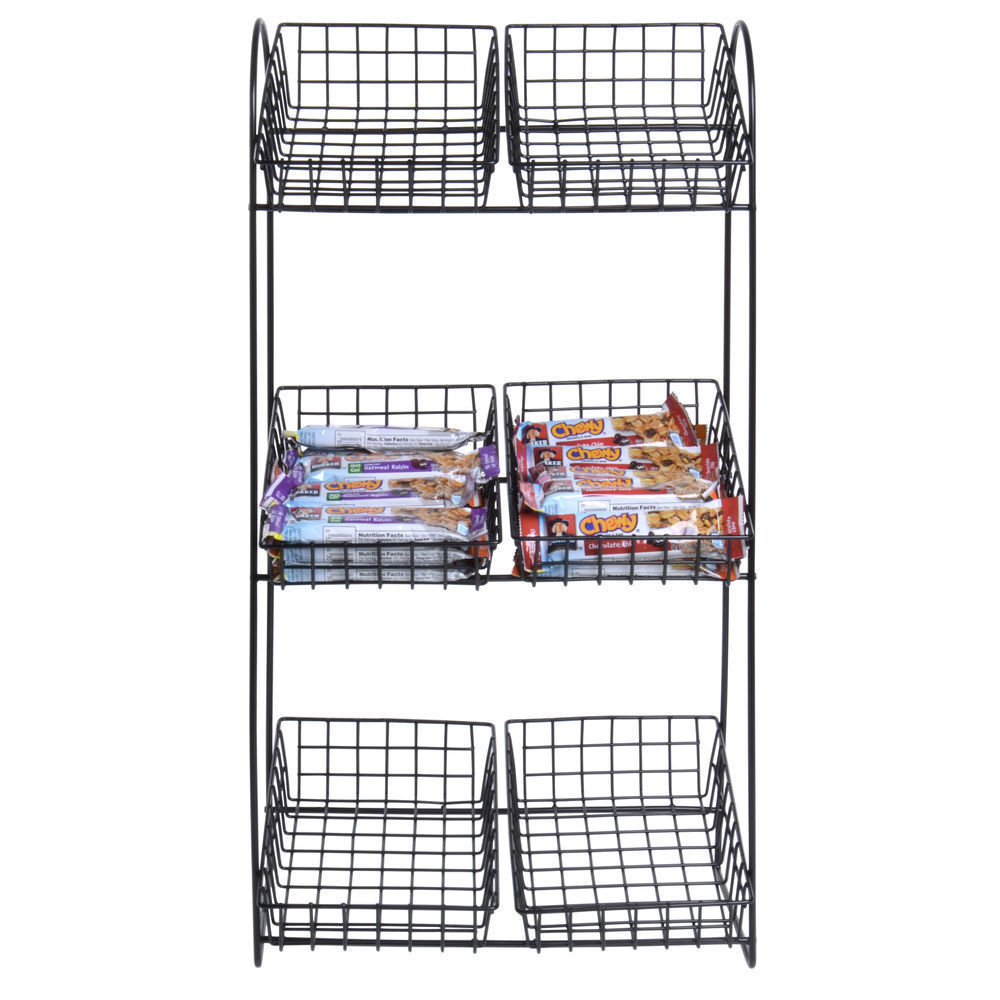 Narrow Profile Black Metal Display Stand 5-Shelf Chip Display Racks Snacks Basket Display Rack Stands