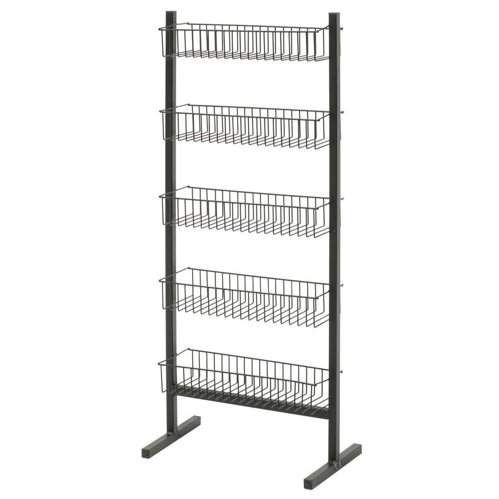 Narrow Profile Black Metal Display Stand 5-Shelf Chip Display Racks Snacks Basket Display Rack Stands