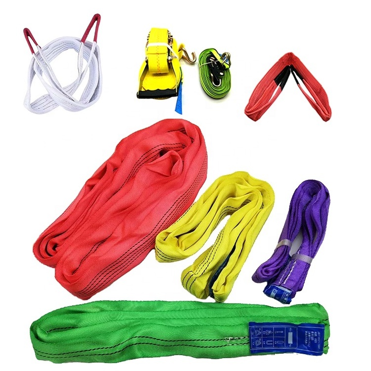 factory direct high quality polyester round and flat webbing lifting sling belt