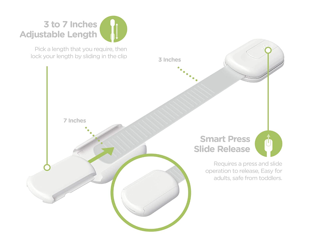 Baby Proof Cabinet Latches, Childproof Drawer Latches with  Extra 3M Adhesives Adjustable No Drilling Child Safety Cabinet Locks