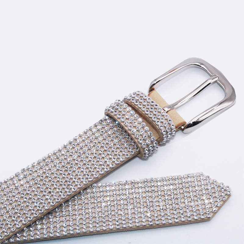 Women Rhinestone Alloy Pin Buckle Fashion Casual Belt With Dress Jeans Suit