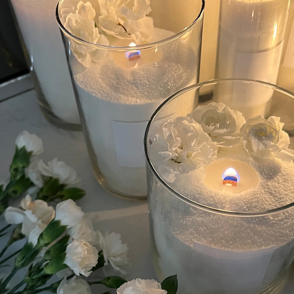 Plant Based Powder Candle Sand Wax Unscented Granulated Sand Wax with Hurricane Glass Candle Ice Flower Wax for Wedding