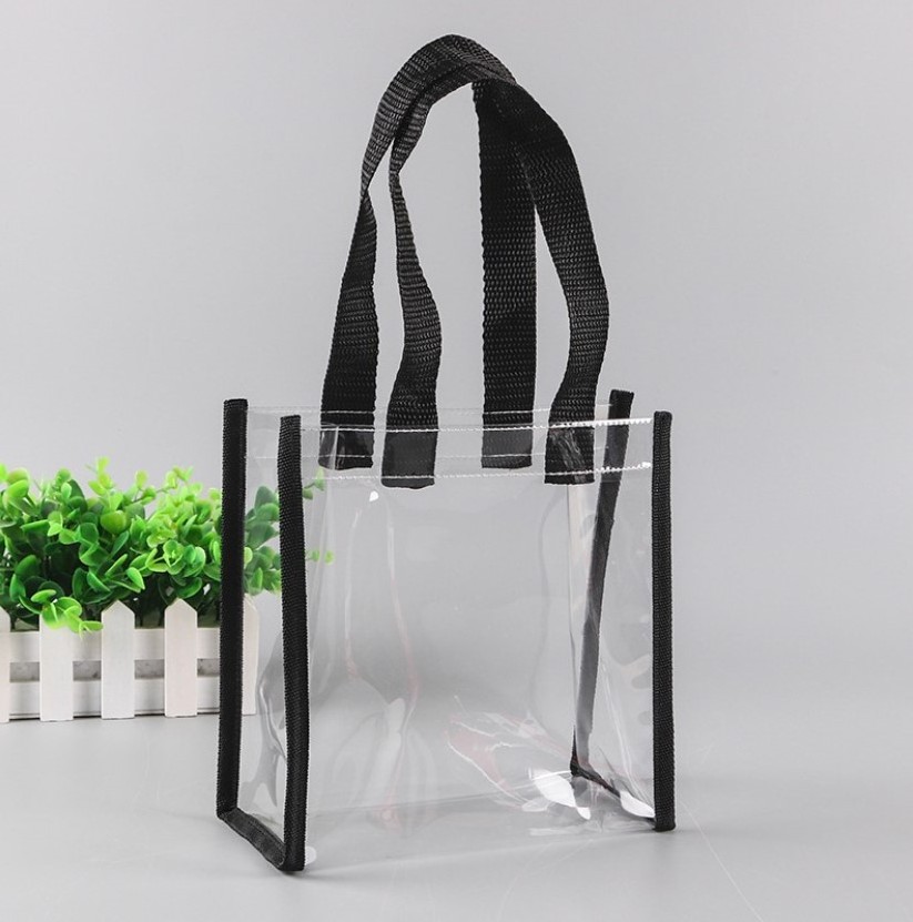 wholesale plastic pvc clear vinyl tote hand bag ladies black transparent shopping bag women waterproof handbag clear pvc tote ba