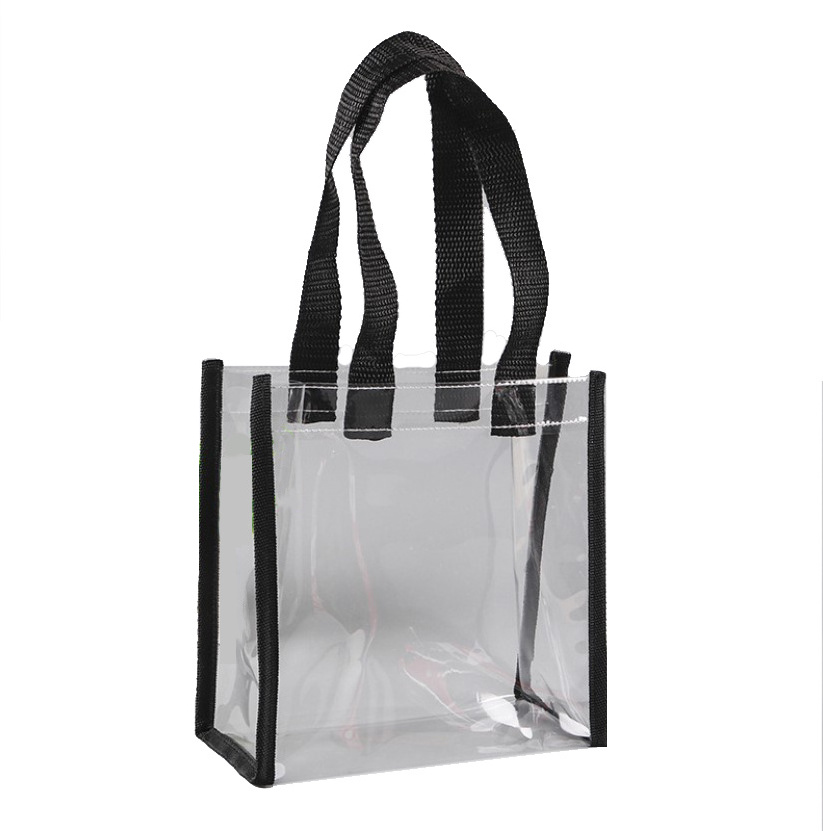 wholesale plastic pvc clear vinyl tote hand bag ladies black transparent shopping bag women waterproof handbag clear pvc tote ba