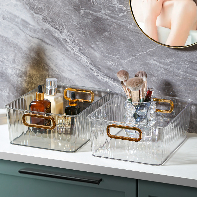 open clear Bathroom Vanity Organizers and Storage basket for Vanity Shelf, Cubby, Cabinet, and Closet Organizing