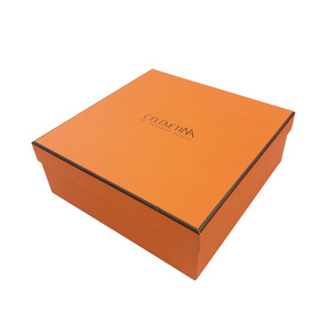 Luxury brands orange print tie wallet belt jewelry fedora hat packaging square gift box with custom logo