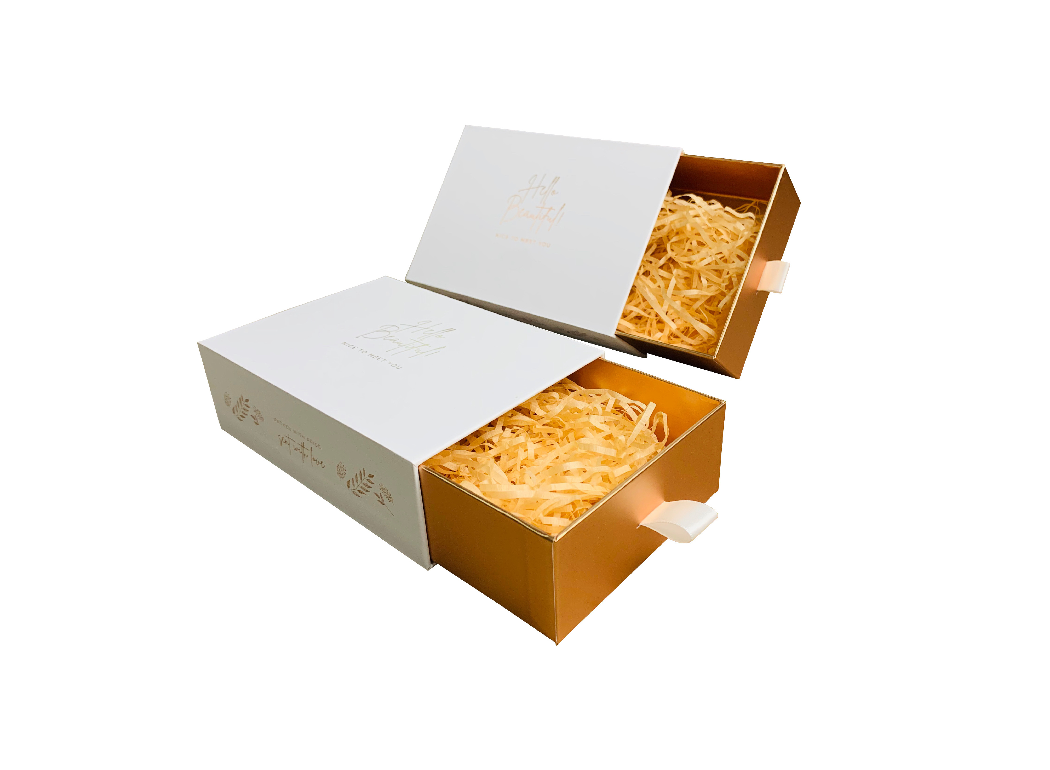 Custom luxury cardboard sliding drawer gift packaging paper box with ribbon pull tab