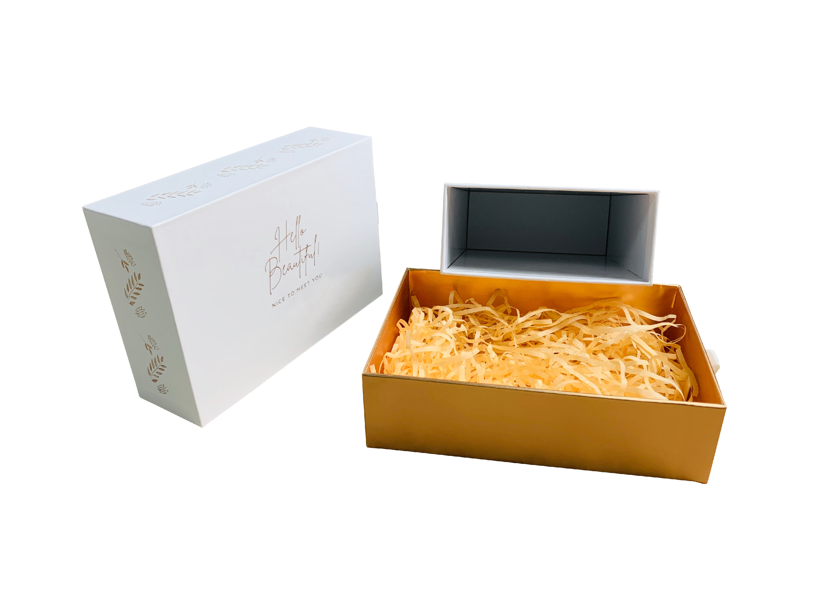 Custom luxury cardboard sliding drawer gift packaging paper box with ribbon pull tab