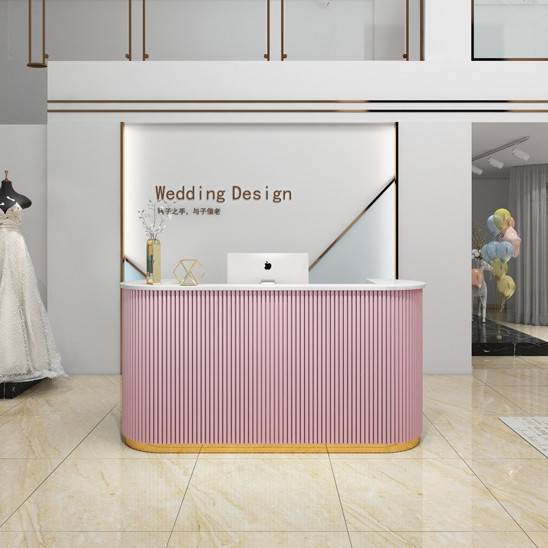 2022 Fashion Stylish  Factory Sale Modern Luxury Color Optional Beauty Salon Furniture Counter Pink Front Reception Desk