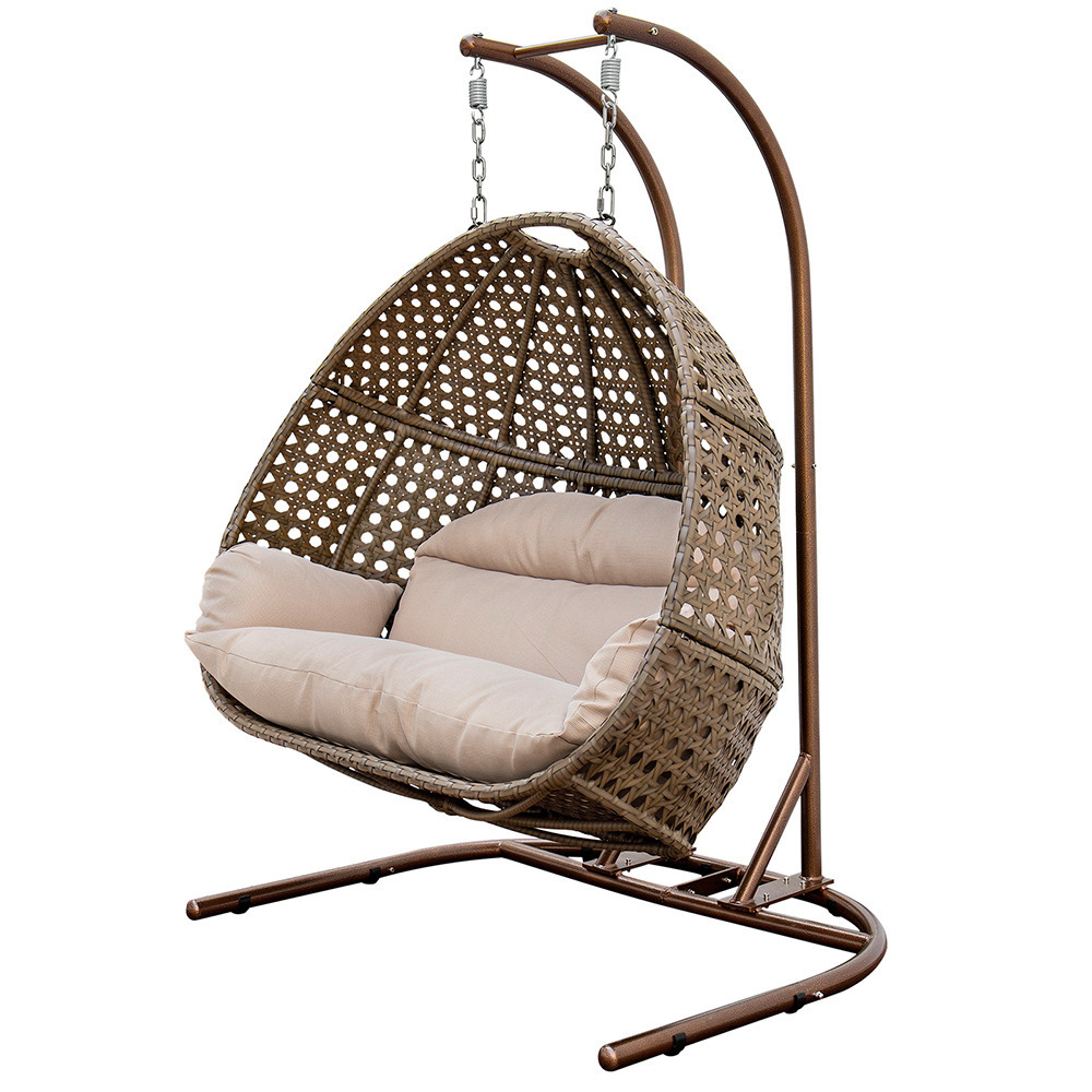 Double Swing Hanging Basket rattan garden furniture wicker hotel round egg Outdoor Balcony Rocking Chair with Seat Cushion