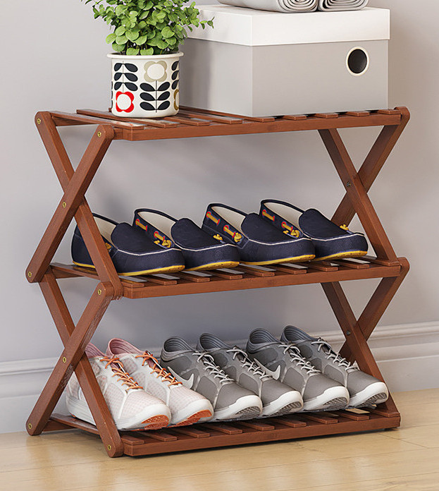 Morden Z Shaped bamboo 3 tire Furniture Storage stand foldable wooden Shoe Racks Organizer Cabinet for home