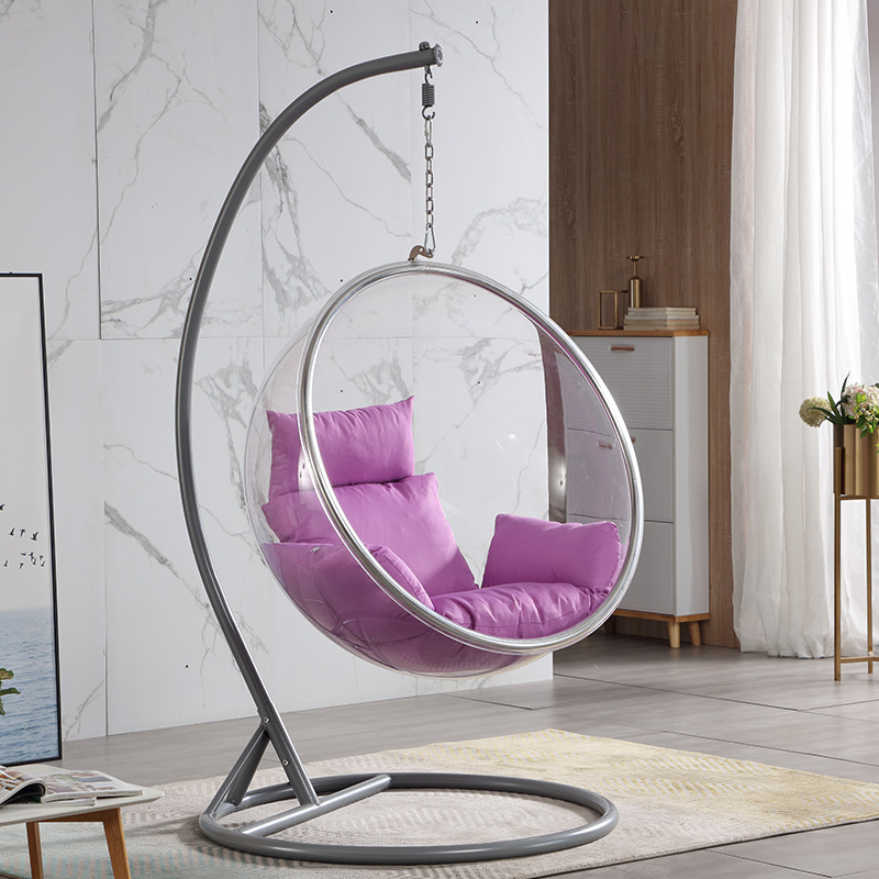 Modern living room hotel room funny fancy pink acrylic ball swing egg chair stands for girl kids children bedroom furniture