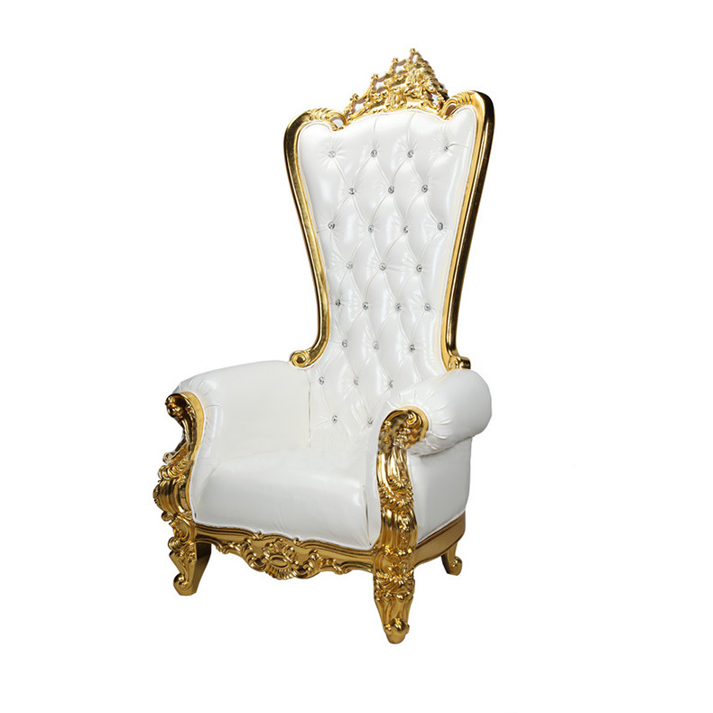 2021 Wholesale luxury European style cheap queen and king high back royal gold metal wedding throne banquet hotel lobby chair