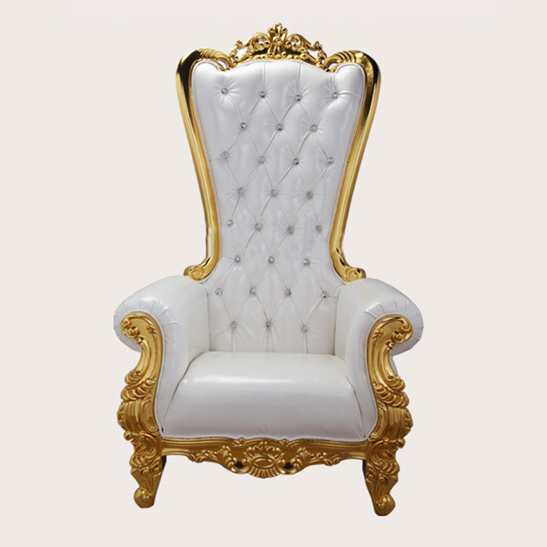 2021 Wholesale luxury European style cheap queen and king high back royal gold metal wedding throne banquet hotel lobby chair