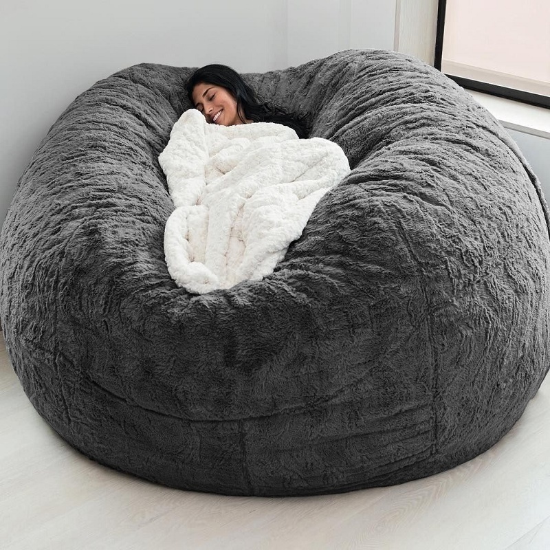 Dropshipping 200cm Giant Fur Bean Bag Cover Big Round Soft Fluffy Faux Fur BeanBag Lazy Sofa Bed Cover Living Room Chair