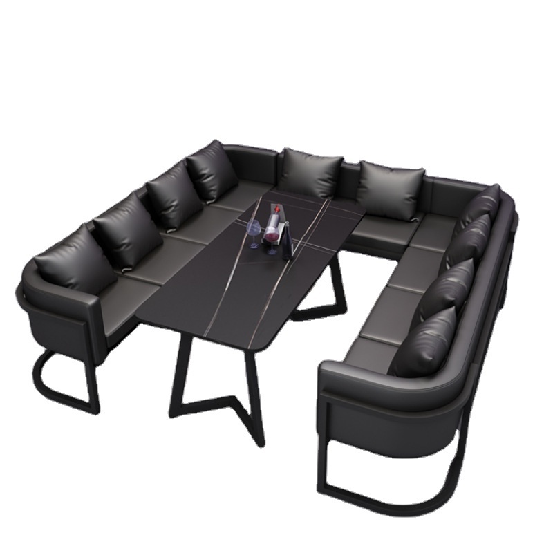 Modern Industrial-Style Metal Black U-Shaped Leather Sectional Corner Sofa Sets Beach Strip Lounge Night Club Bars Restaurants