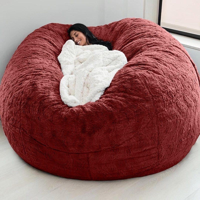 Dropshipping 200cm Giant Fur Bean Bag Cover Big Round Soft Fluffy Faux Fur BeanBag Lazy Sofa Bed Cover Living Room Chair