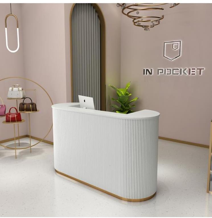 2022 Fashion Stylish  Factory Sale Modern Luxury Color Optional Beauty Salon Furniture Counter Pink Front Reception Desk