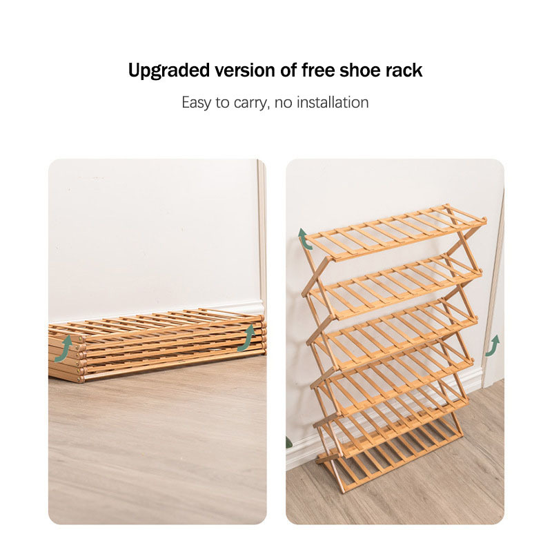 Shoe rack folding multi-layer simple household economical shelf dormitory storage rack free installation bamboo shoe cabinet