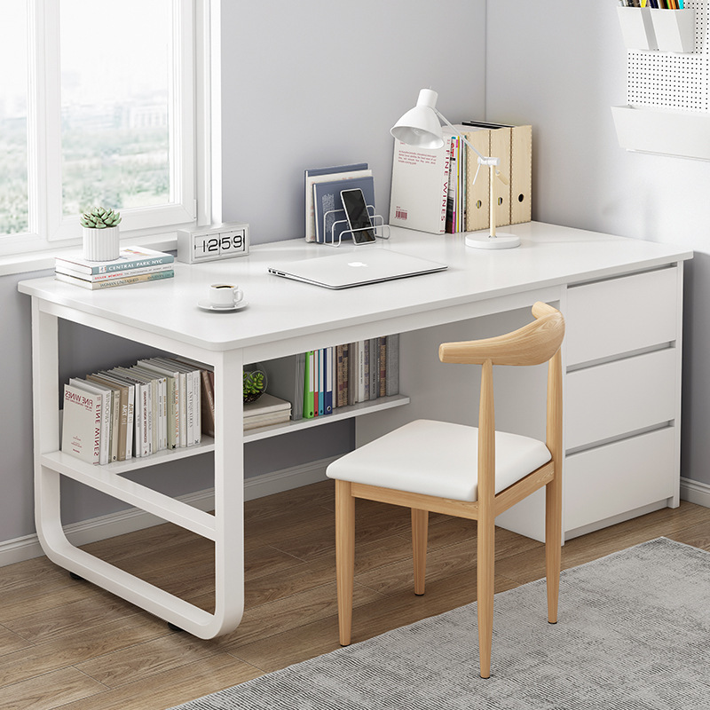 Modern Simple Wooden Writing Desk for Home Office and Bedroom Iron Computer Table with Drawer for Small Spaces Wholesale Use