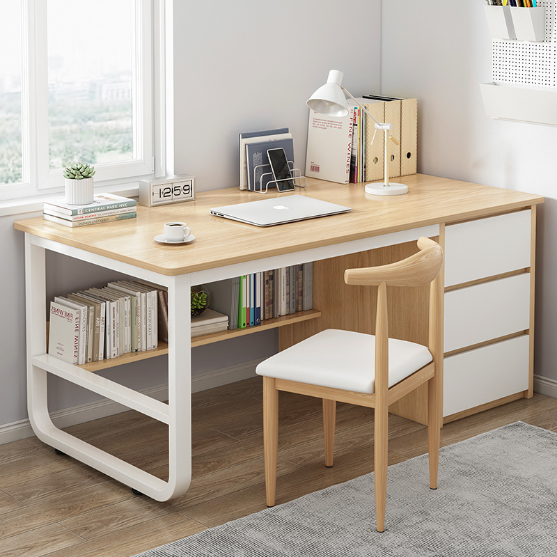 Modern Simple Wooden Writing Desk for Home Office and Bedroom Iron Computer Table with Drawer for Small Spaces Wholesale Use