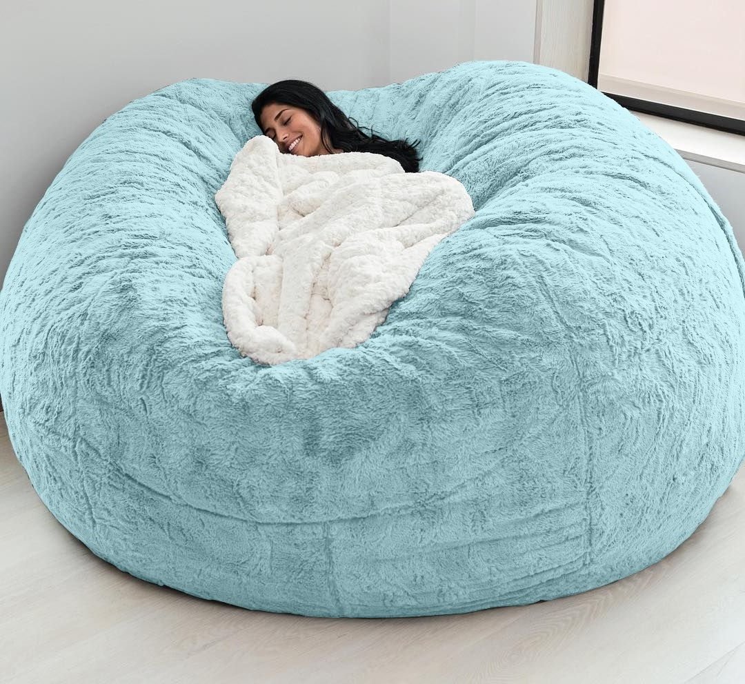 Dropshipping 200cm Giant Fur Bean Bag Cover Big Round Soft Fluffy Faux Fur BeanBag Lazy Sofa Bed Cover Living Room Chair