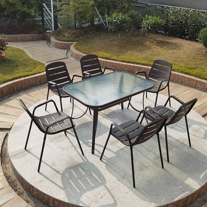 Free sample luxury patio Waterproof Square dining table set outdoor Rectangle table and chairs furniture garden set with seats