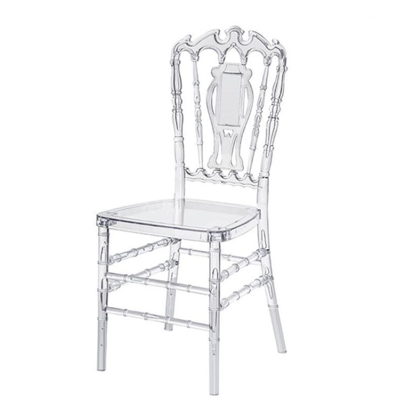 Factory Sale Clear Transparent Acrylic Crystal Plastic PC Throne Chiavari Tiffany Napoleon Wedding Chairs for Banquets & Events