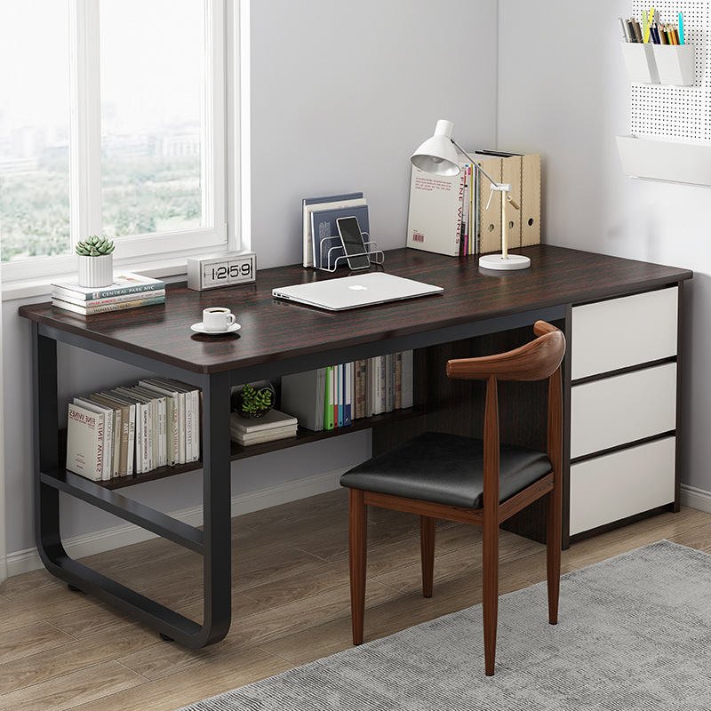 Modern Simple Wooden Writing Desk for Home Office and Bedroom Iron Computer Table with Drawer for Small Spaces Wholesale Use