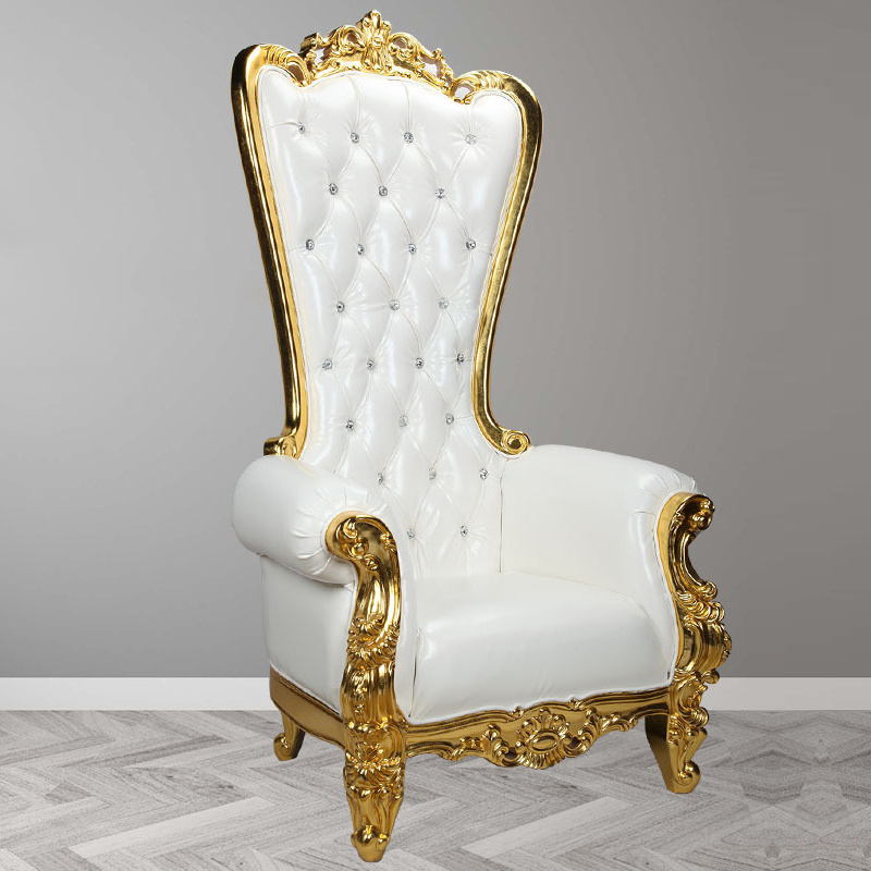 2021 Wholesale luxury European style cheap queen and king high back royal gold metal wedding throne banquet hotel lobby chair