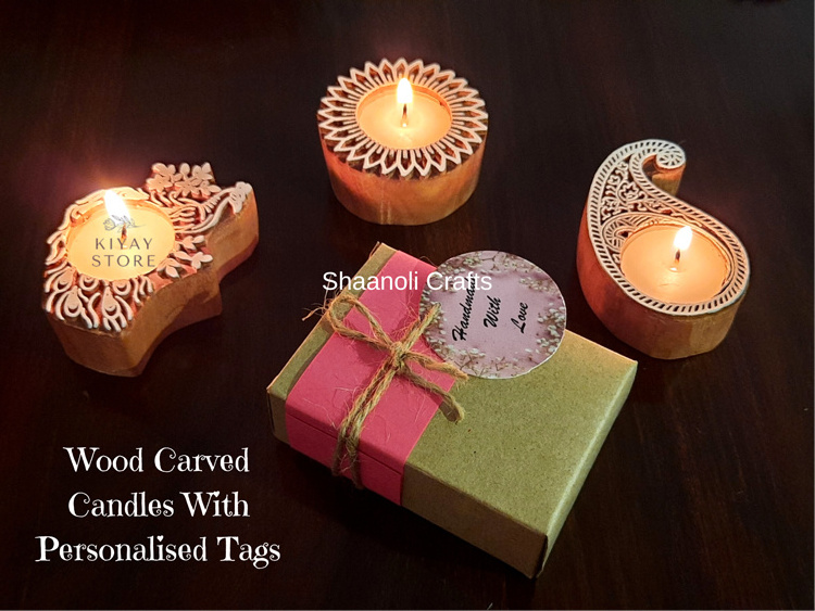 New Arrival Wooden Hand block Print Candle Holder For Home Decoration Tea Light Candle Holder