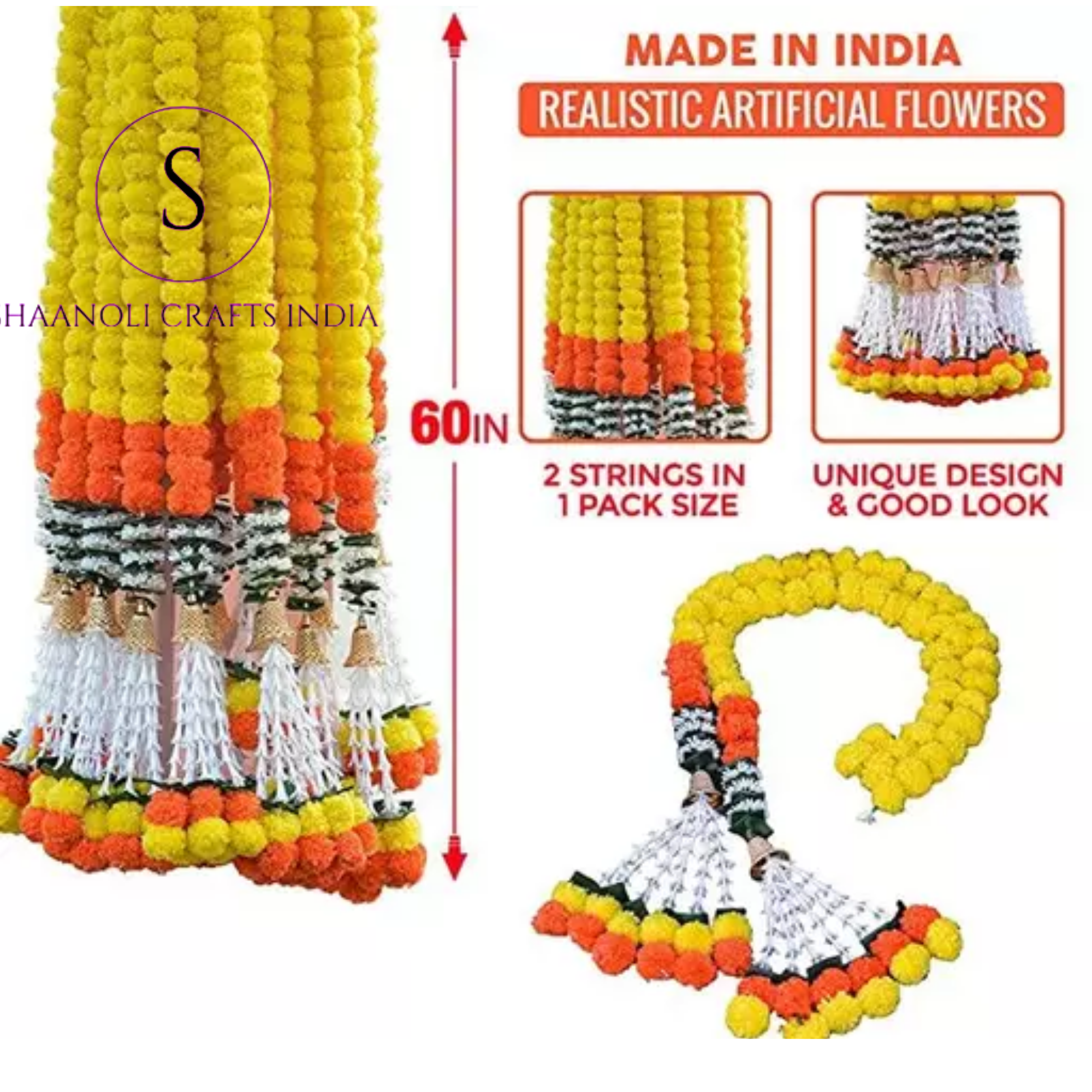 Artificial Marigold Garland Indian Flower String Flower Garlands for Indian Weddings Wedding Backdrops