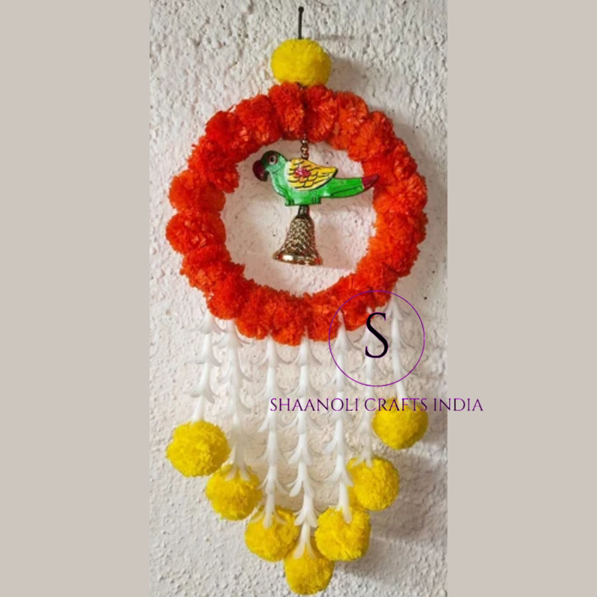 Parrot Marigold Flowers Garland For Home Decoration Chandelier Decor Wedding Decoration, Diwali Backdrop, Puja Garlands