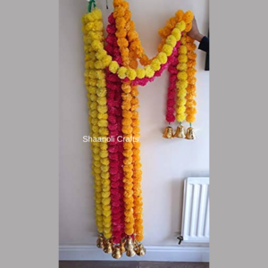 Indian Wedding Decoration Marigold Garland With Bells Artificial Flower String Mehndi Haldi Decor Garland