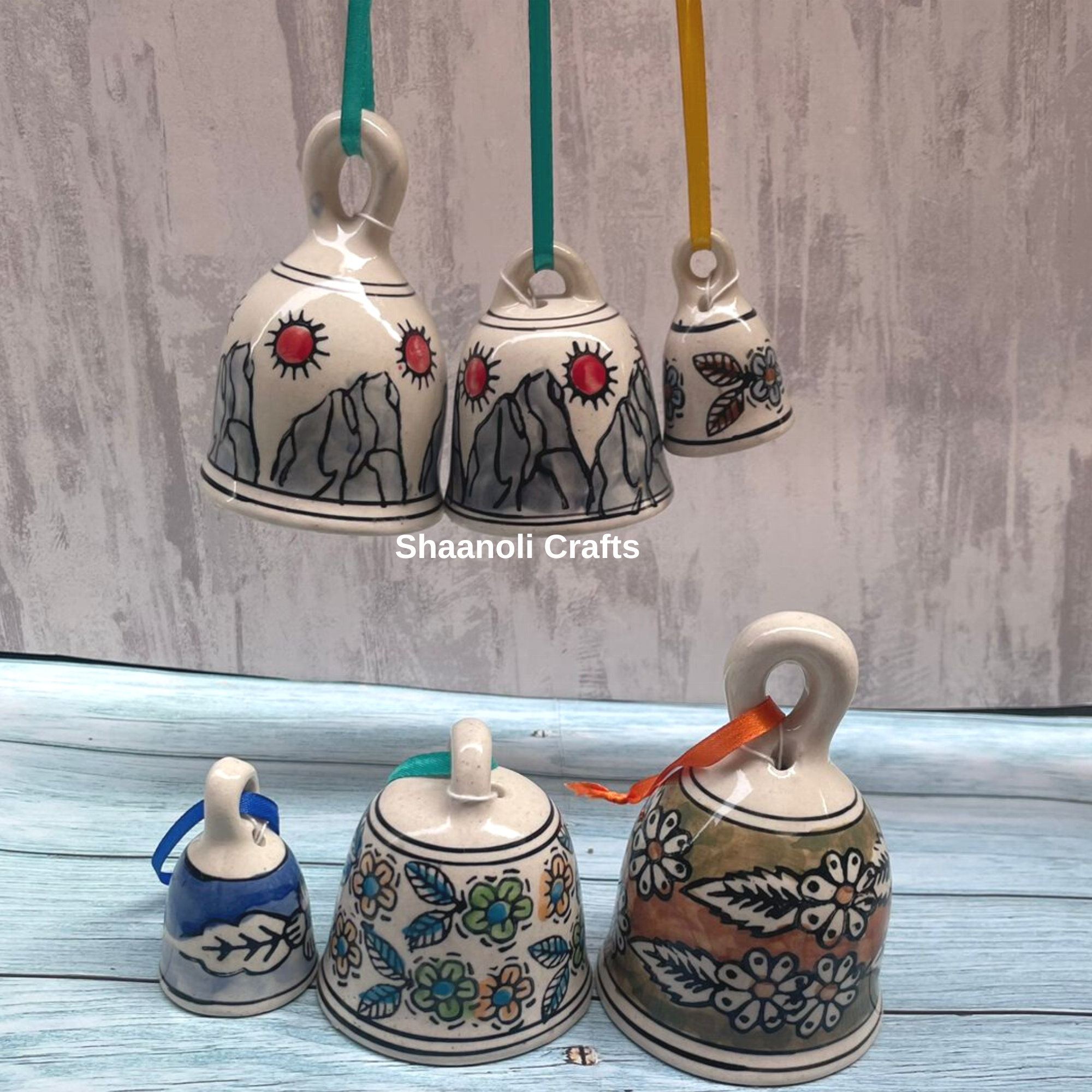 Handmade Ceramic Hanging Medium Size 3.5 Inches Hanging Bell For Home Decoration Living Room Wall Decor