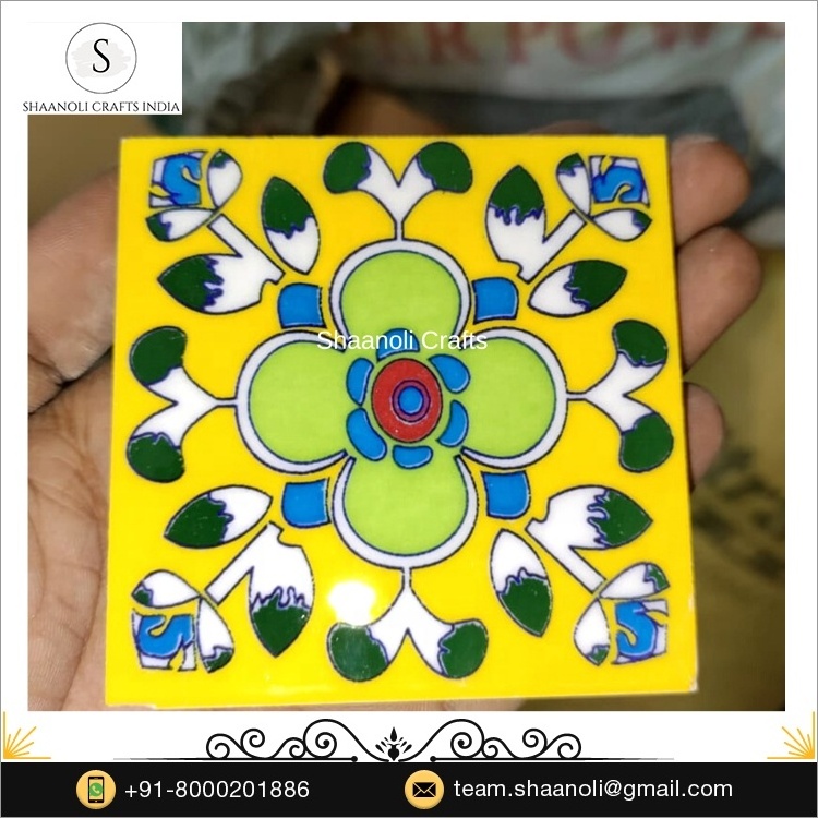 Beautifully Designed Rajasthani Blue Pottery Tiles Hand-painted Glossy Finishing Interior Tiles Indian Ceramic Wall Decor Tiles