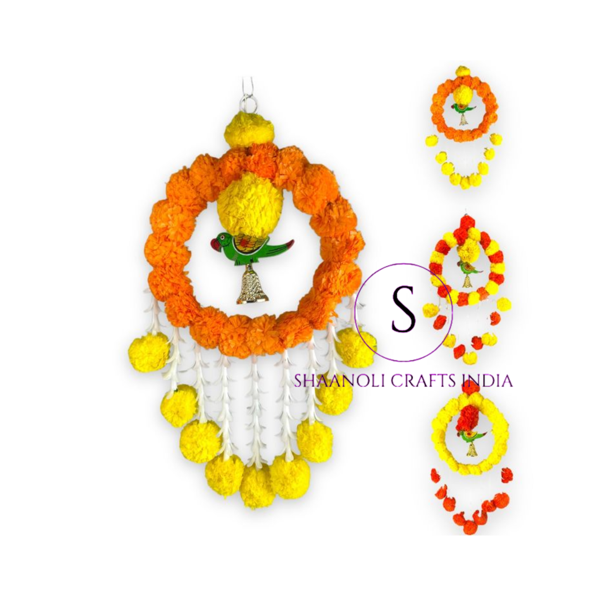 Parrot Marigold Flowers Garland For Home Decoration Chandelier Decor Wedding Decoration, Diwali Backdrop, Puja Garlands