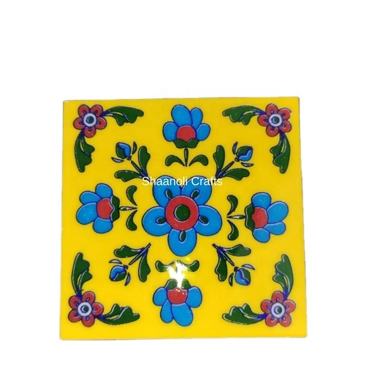 Beautifully Designed Rajasthani Blue Pottery Tiles Hand-painted Glossy Finishing Interior Tiles Indian Ceramic Wall Decor Tiles