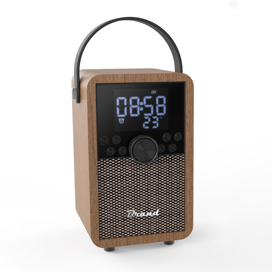 Retro portable wooden speaker strong bass boombox alarm clock radio high quality wireless loudspeaker