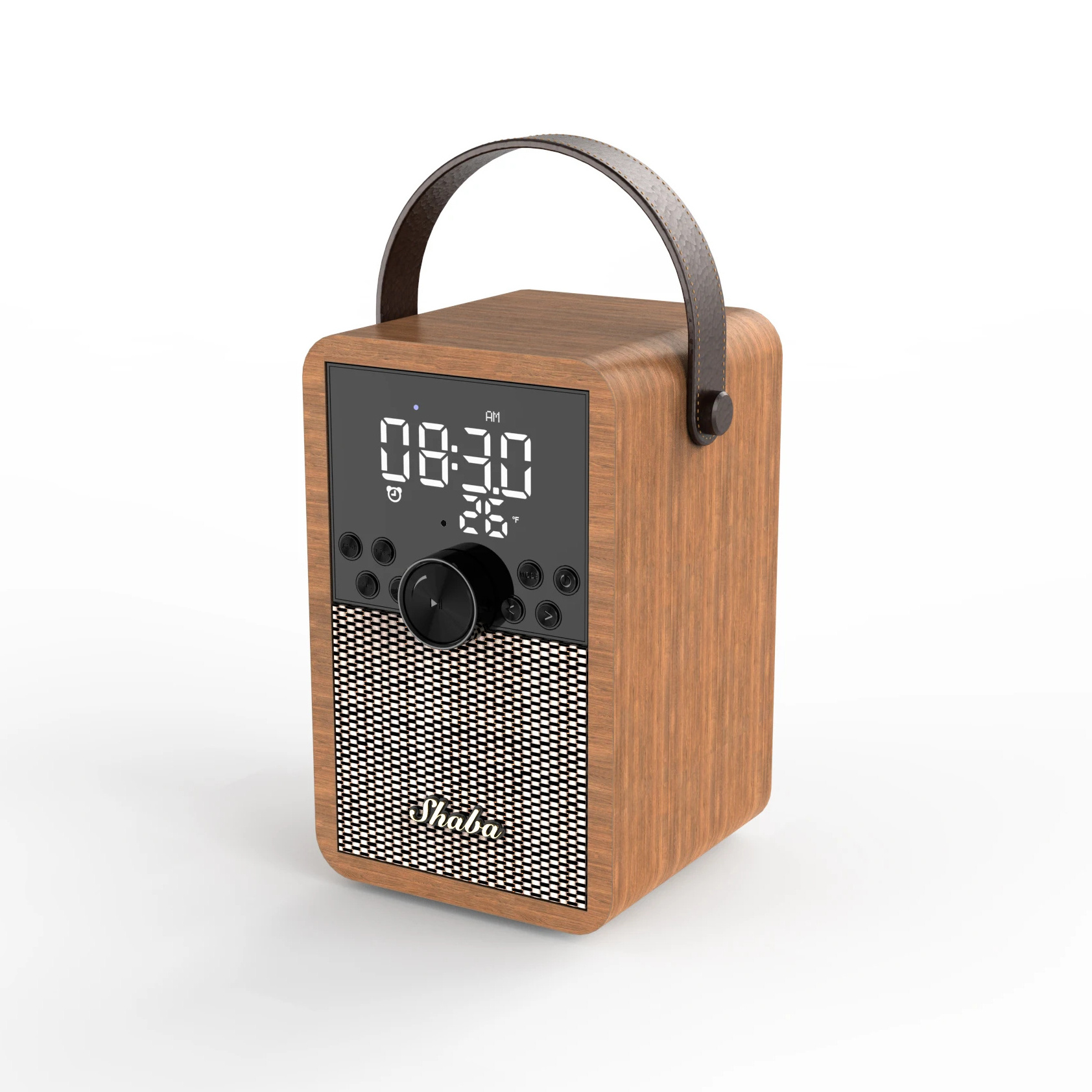 Retro portable wooden speaker strong bass boombox alarm clock radio high quality wireless loudspeaker