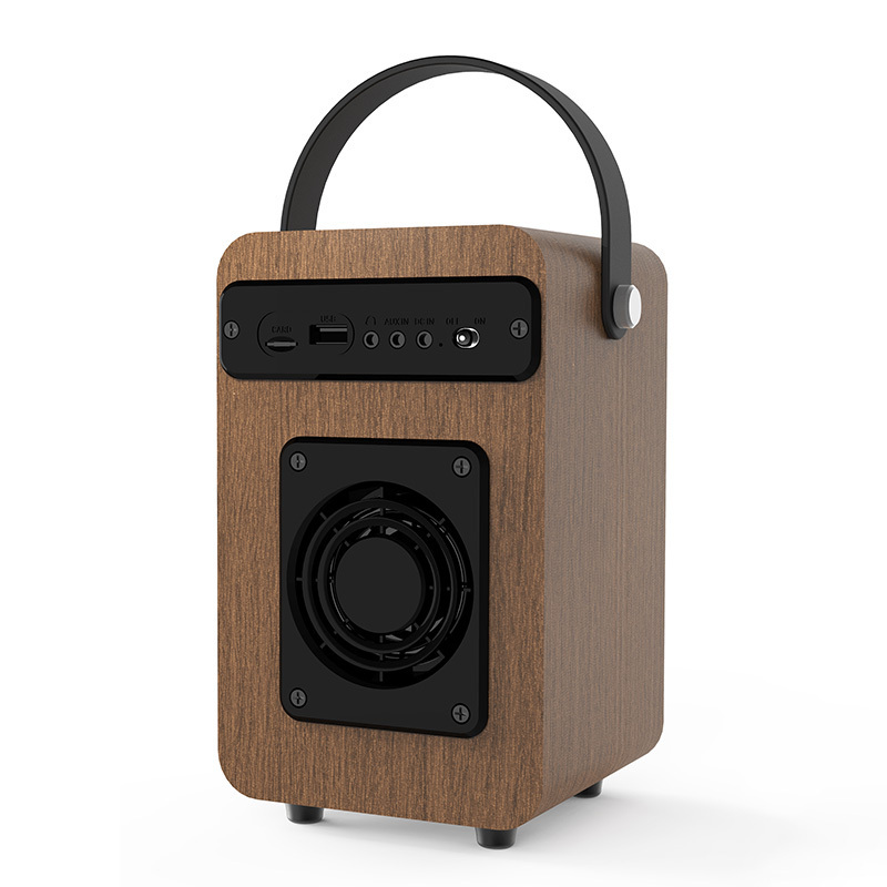 Retro portable wooden speaker strong bass boombox alarm clock radio high quality wireless loudspeaker