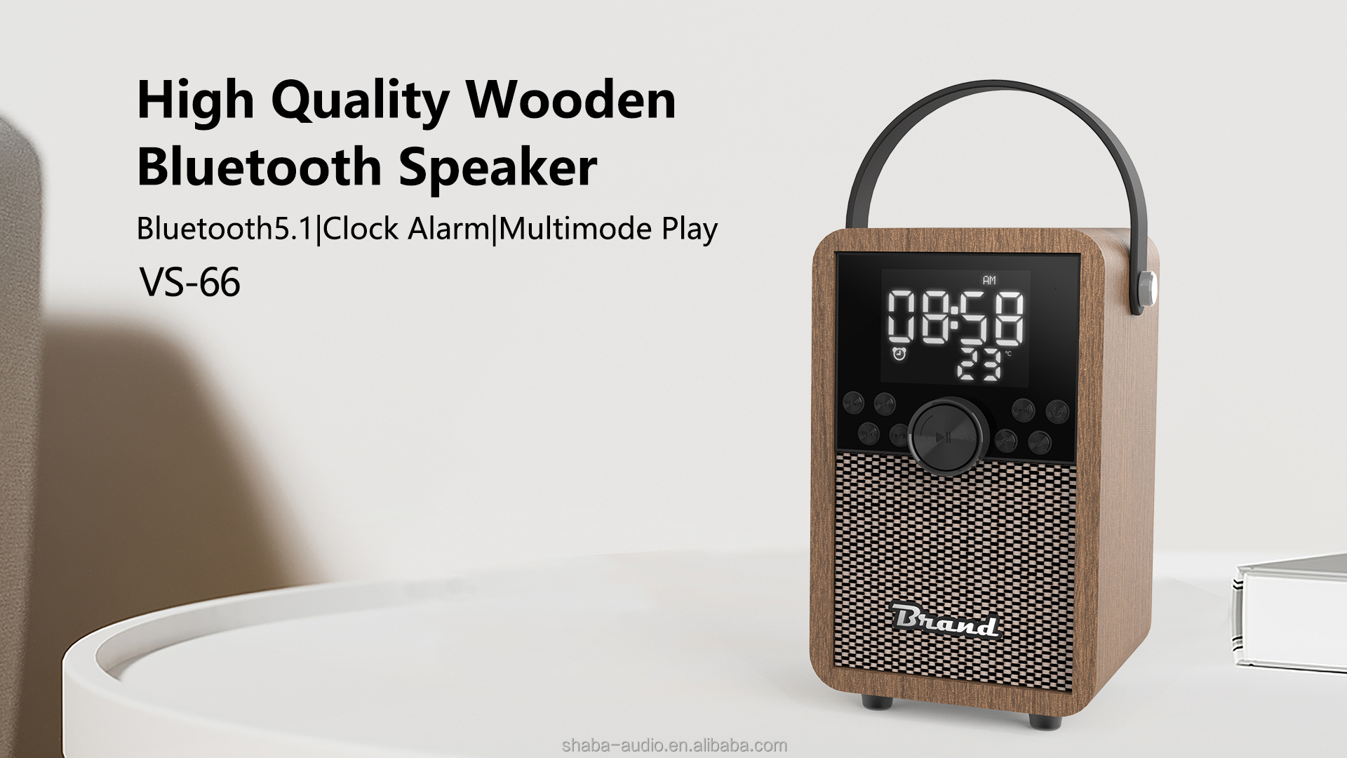 Retro portable wooden speaker strong bass boombox alarm clock radio high quality wireless loudspeaker