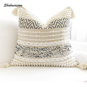 Cotton Moroccan Floor Cushions with Tassel Sofa Pillow Cover for Famhouse Bohemian Home Decoration Cushion Cover for Sale