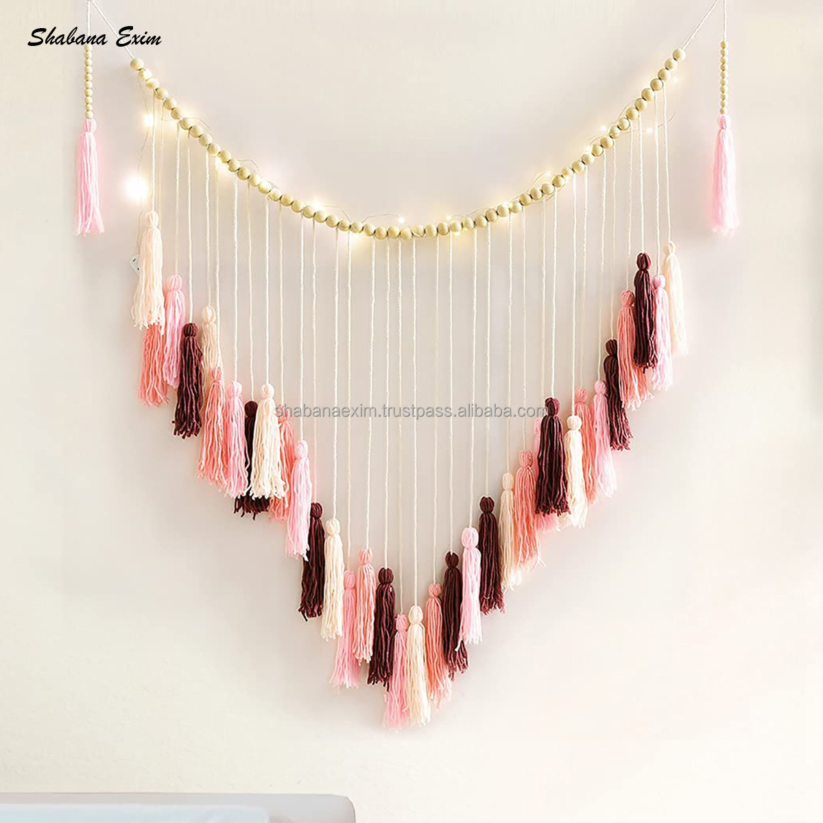 Cute Classroom Nursery Party Kids Tassel Garland Boho Bedroom Wall Hanging Birthday Baby Shower Decor Wood Bead Garland