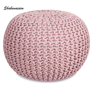 Bone Inlay Console Pink Cotton Yarn Pouf Handmade Round Footstool Ottoman Poufs Knitted Poufs Ottoman Living Room Sitting Chair