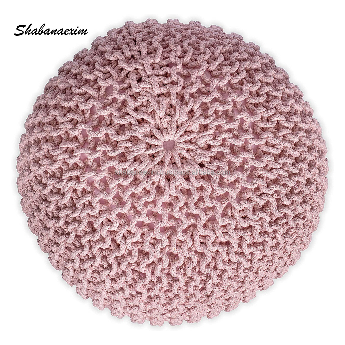 Bone Inlay Console Pink Cotton Yarn Pouf Handmade Round Footstool Ottoman Poufs Knitted Poufs Ottoman Living Room Sitting Chair