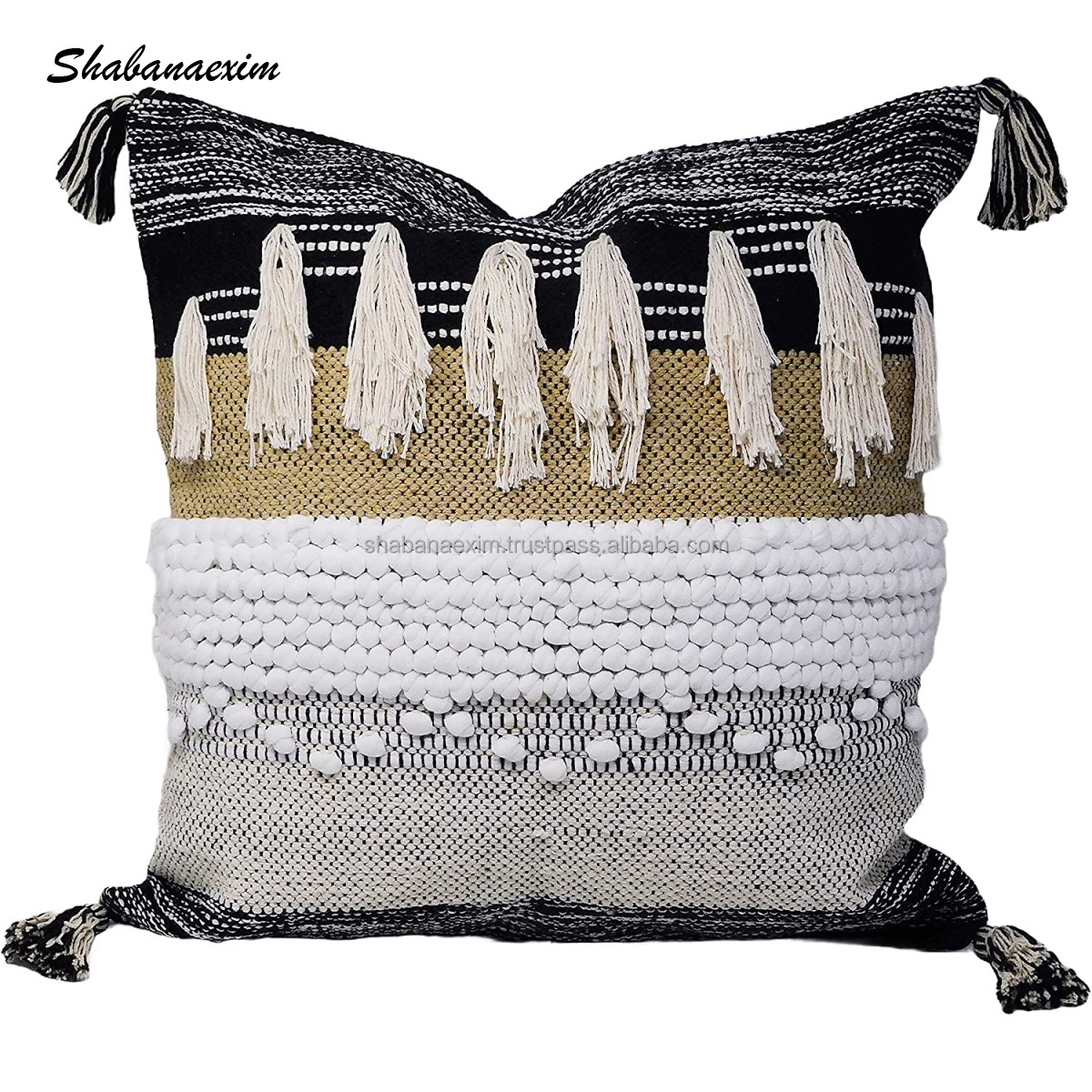 Cotton Moroccan Floor Cushions with Tassel Sofa Pillow Cover for Famhouse Bohemian Home Decoration Cushion Cover for Sale