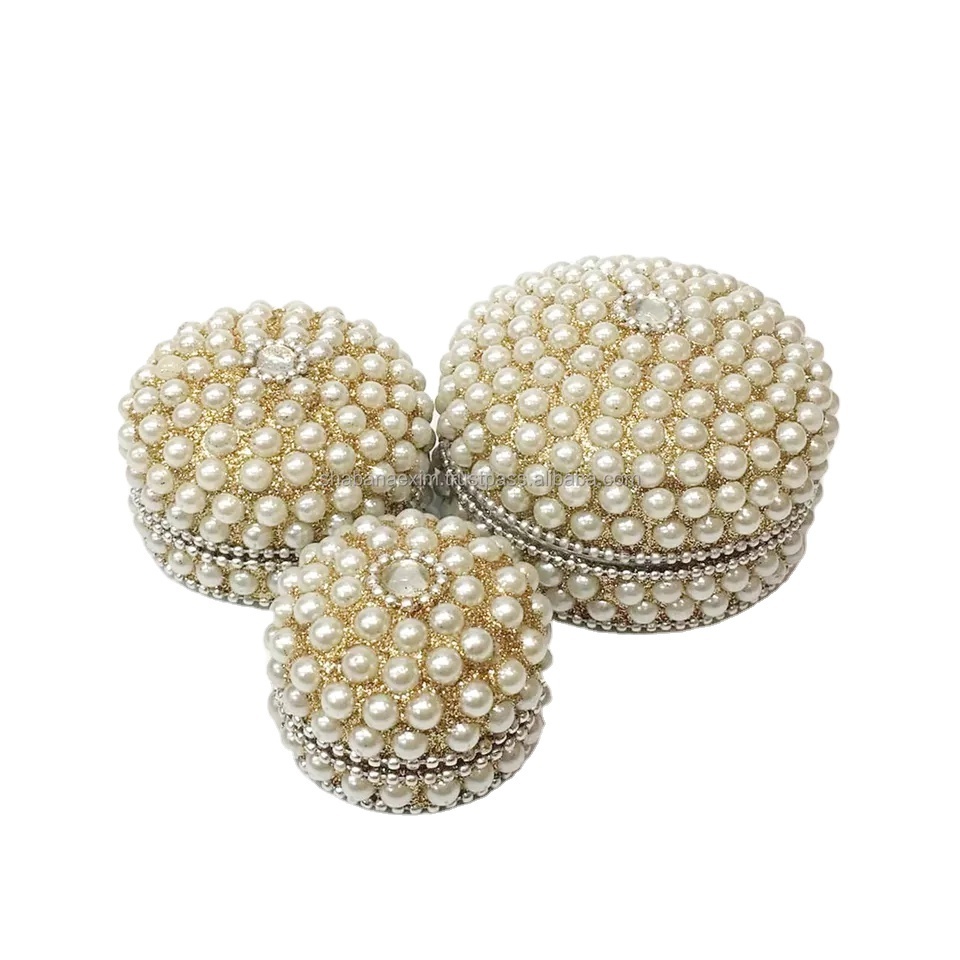 Handmade Pearl Beaded Decorative Golden Trinket Storage Box Luxury Jewelry Gifting Box / Trinket Box Supplier