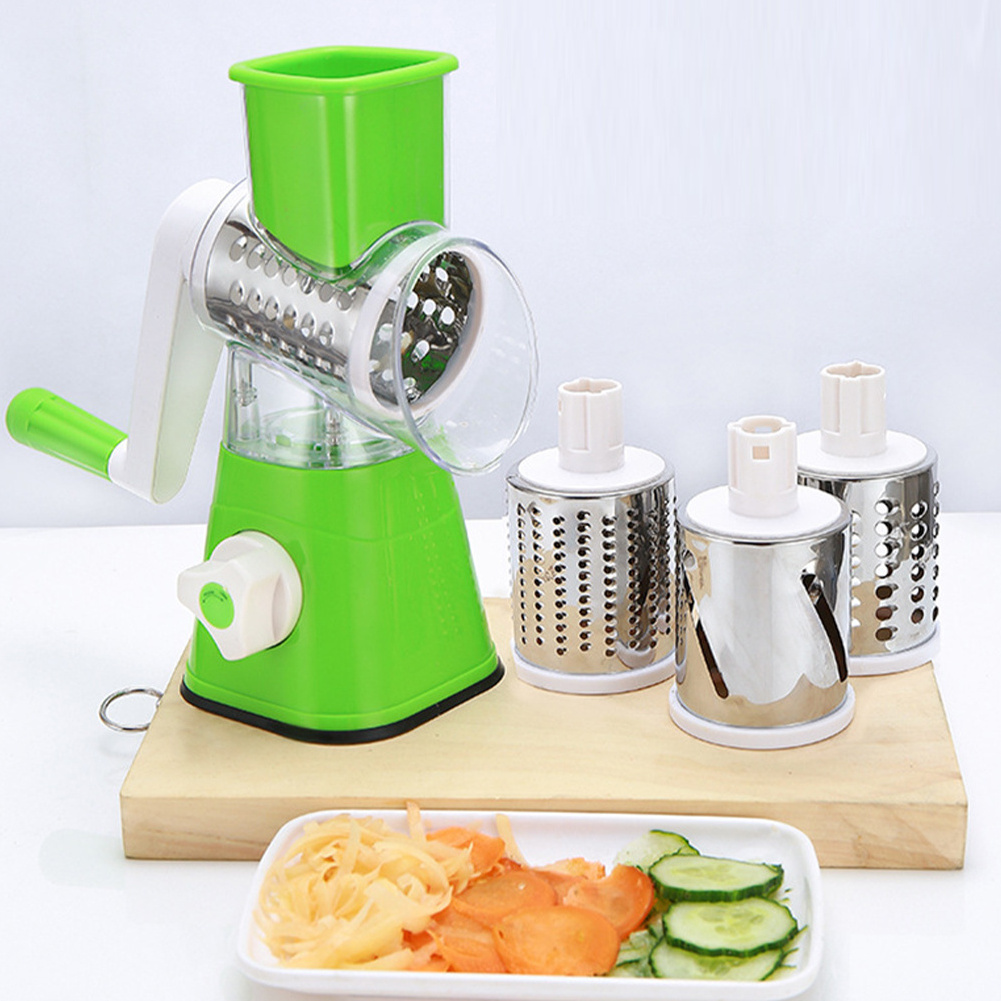 Rotary Cheese Grater Cheese Fruit Shredder Mandoline Stainless Steel Vegetable Slicer with 3 Blades