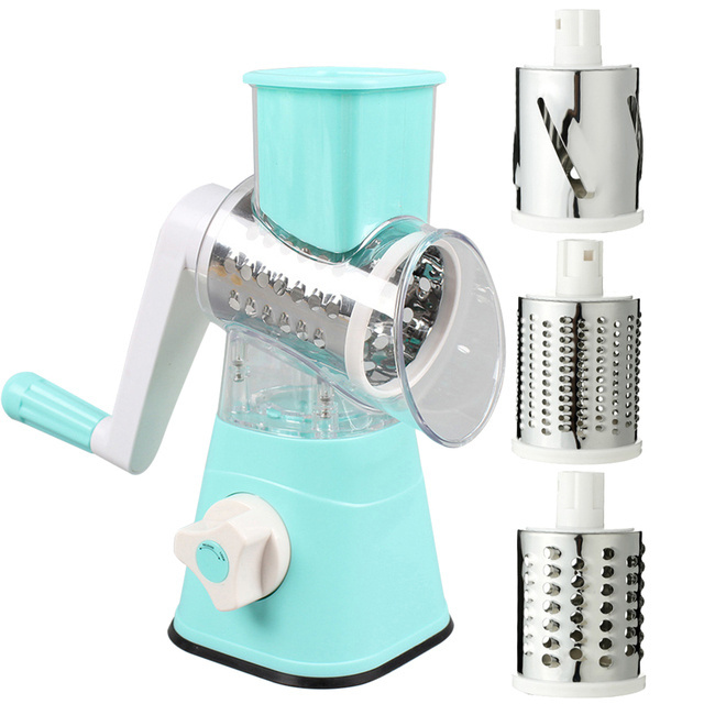 Rotary Cheese Grater Cheese Fruit Shredder Mandoline Stainless Steel Vegetable Slicer with 3 Blades